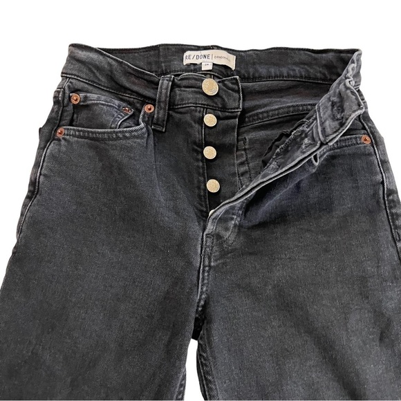 Re/Done 70s High Rise Black Cropped Button Fly Frayed Hem Jeans 24 - Picture 10 of 16